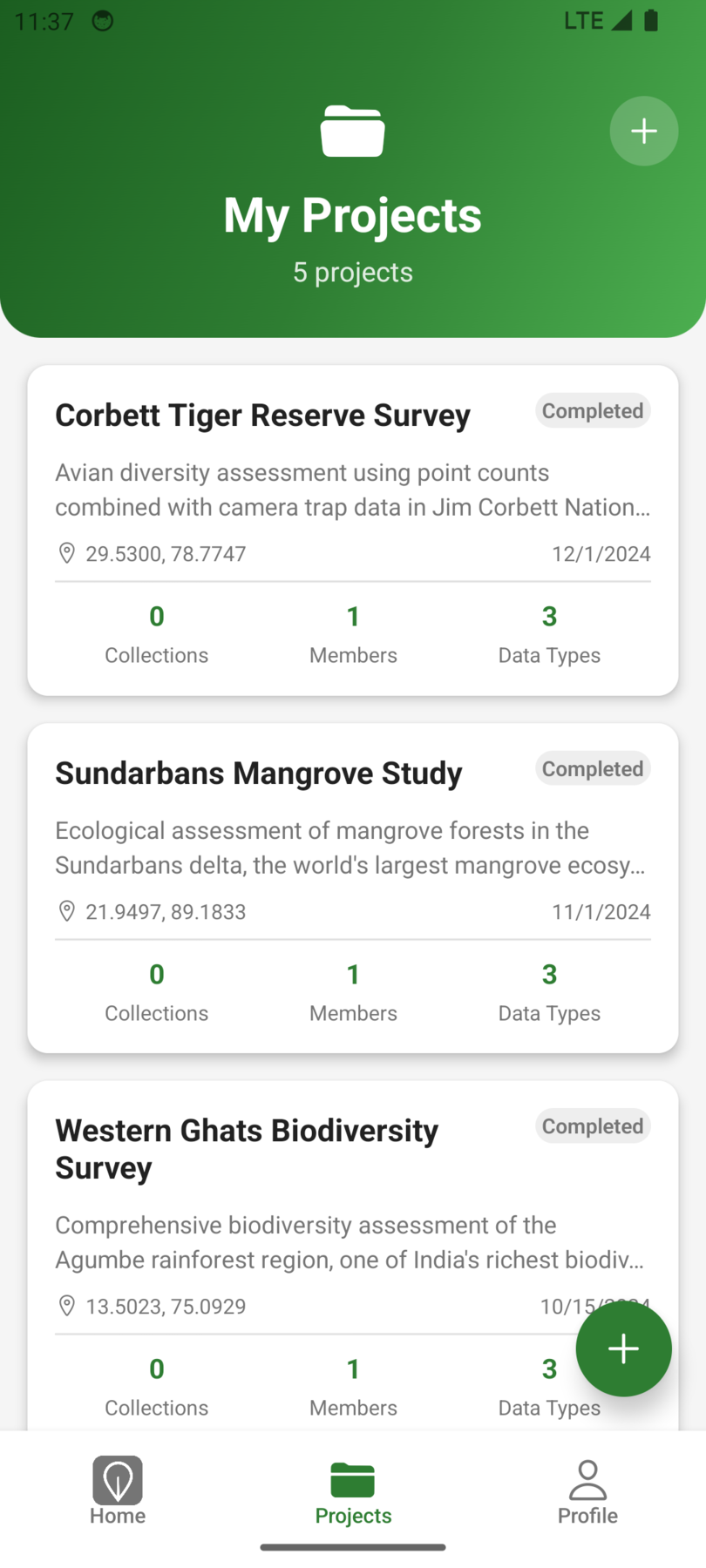 FieldEco Projects List